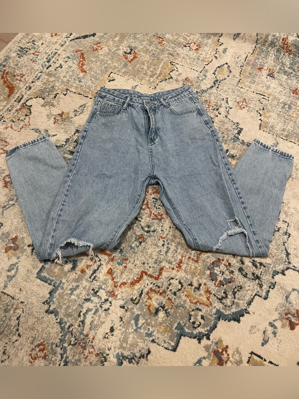 SHEIN Light Blue Distressed Boyfriend Jeans